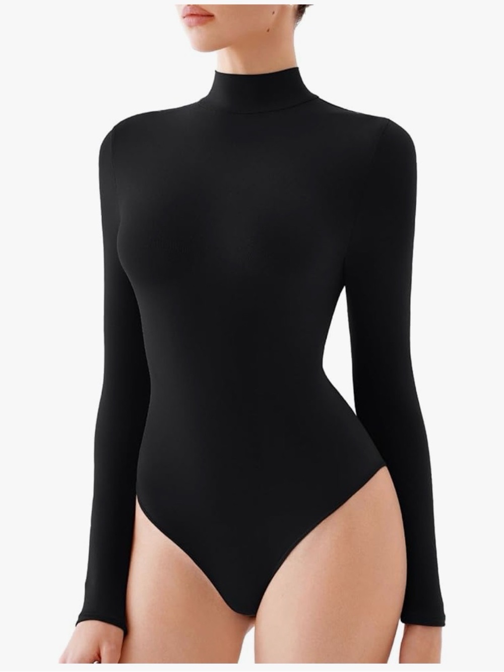 ReoRia Black Long Sleeve Mock Neck Bodysuit
